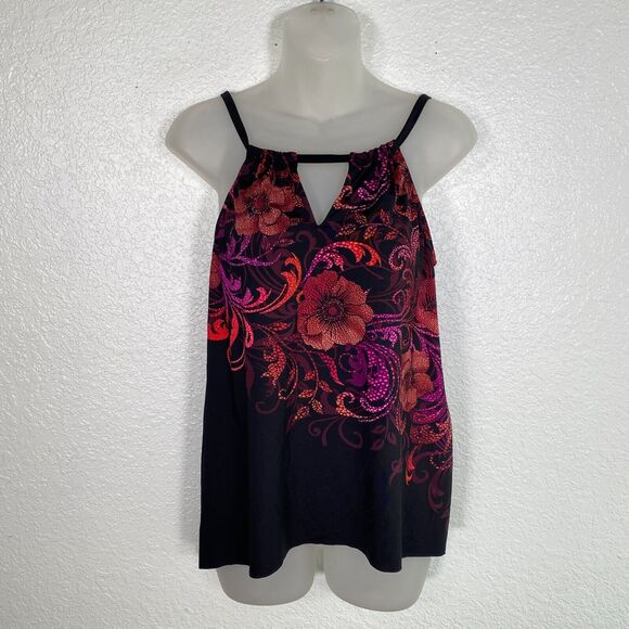 MiracleSuit Swimsuit Womens 8 Tankini Top Padded Floral Peephole Flowy Swim Tank - Picture 1 of 11